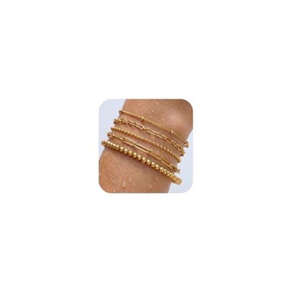 Womens Gold Chain Bracelet Set 14K Plated Dainty Link Waterproof Hypoallergenic